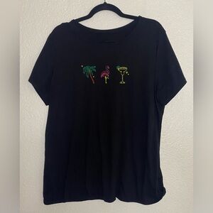 Torrid Black Classic Fit T-Shirt with Tropical Embroidery Short Sleeve  Size 1